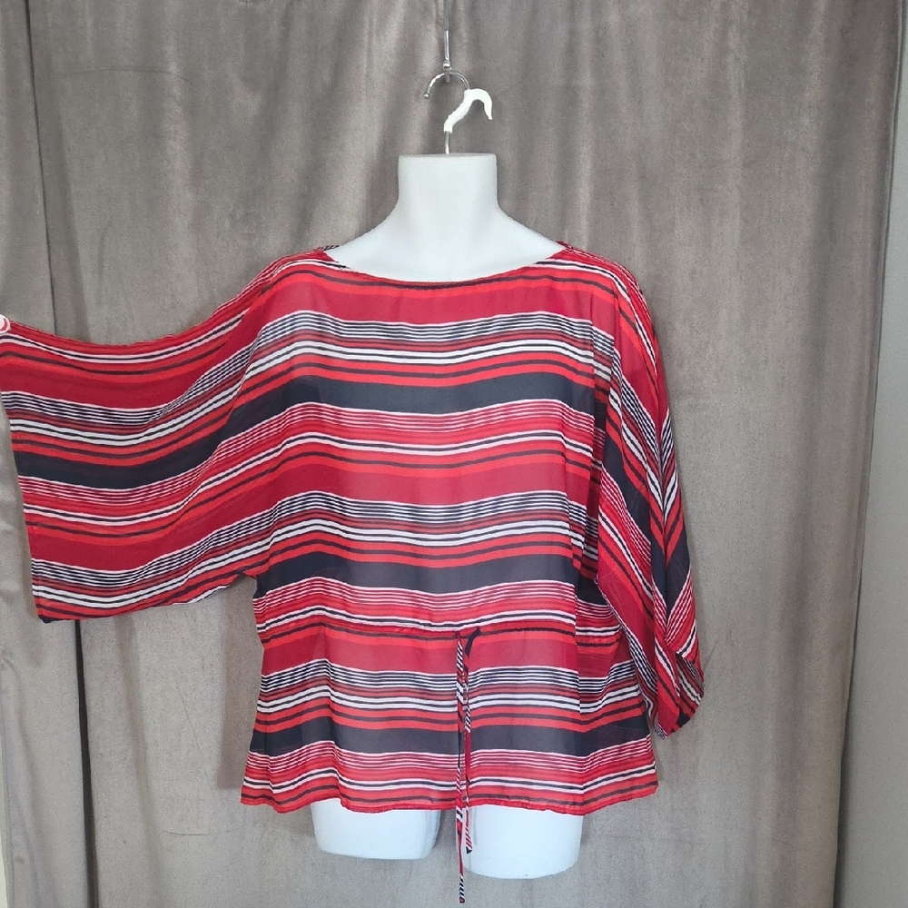 Chaps Large Red and Black Striped Swim Coverup